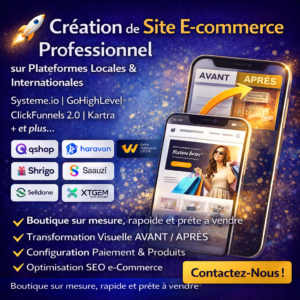 Nous sommes spécialisés dans la création de sites e-commerce sur mesure, transformant des pages vides ou dépassées en boutiques en ligne modernes, attractives et prêtes à vendre.